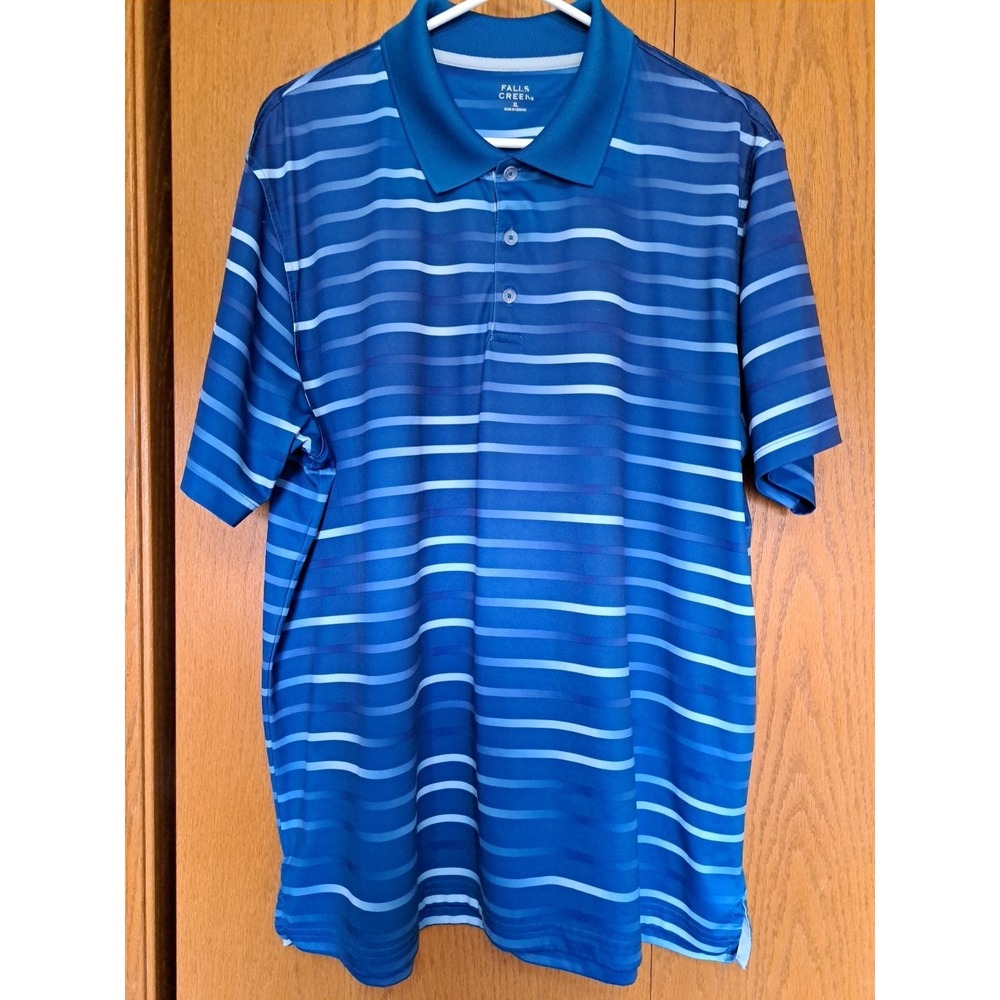 Falls Creek Men's Blue Striped Short Sleeve Polo Shirt XL
